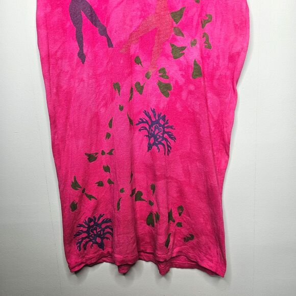 Vtg BIG SHIRT Midi Dress One Size VNeck Pink Short Sleeve 100% Cotton Artsy Boho - Picture 3 of 5